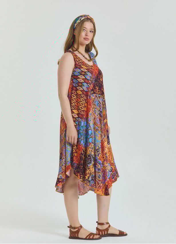 Boat Neck Loose Cut Orange Plus Size Dress 4668